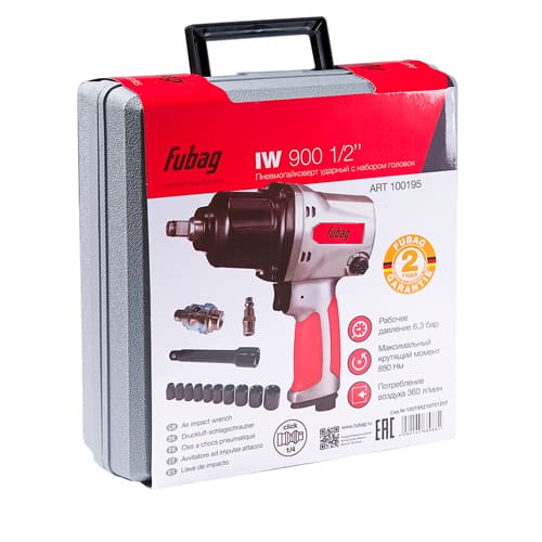 Пневмогайковерт ударный IW900 1/2" (880Нм, 6.3бар, 1/2") + набор головок, кейс