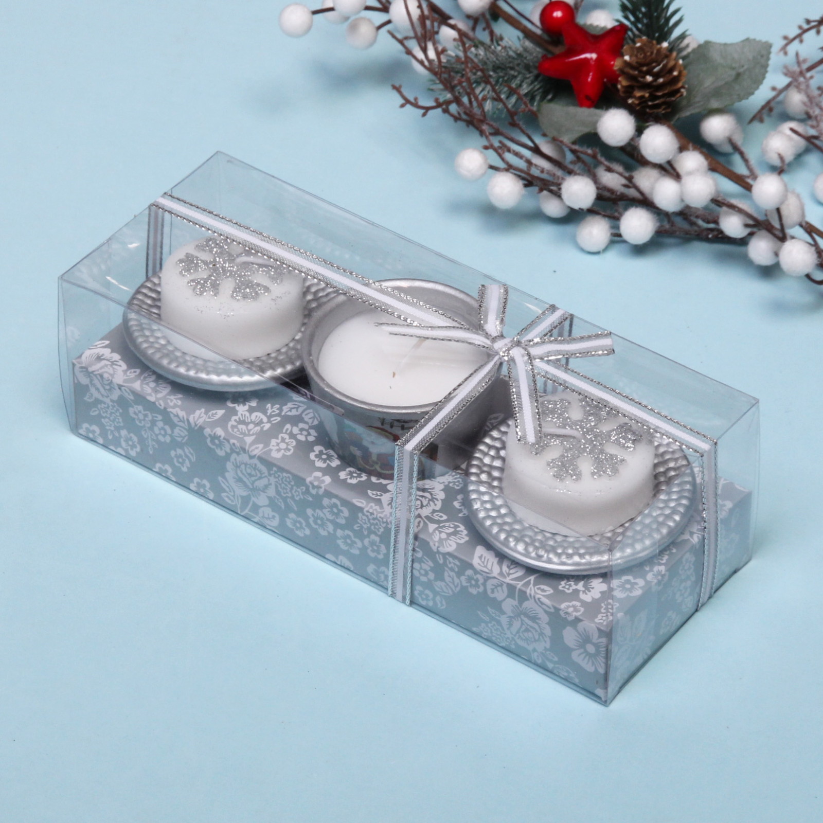 Свечи новогодние "Сказочное желание" 22x8.3x7 см, серебро