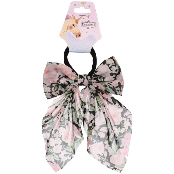 Резинка для волос "ПЕРСЕЯ", пионы, микс 4 цвета, d-5см/11*17см (подвес Кокетка Единорог)