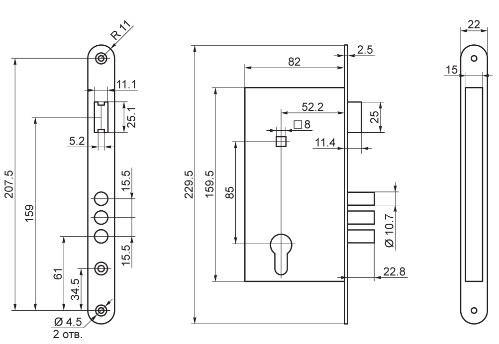Рязань ЗВ 4-3 латунь 78102 м/о 85мм Замок врезной с/руч (12)