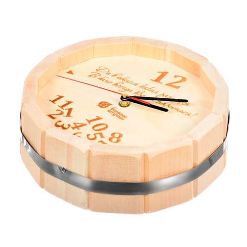 Часы кварцевые в форме бочки, "В бане всегда время париться!",  27х8 см "Банные штучки"