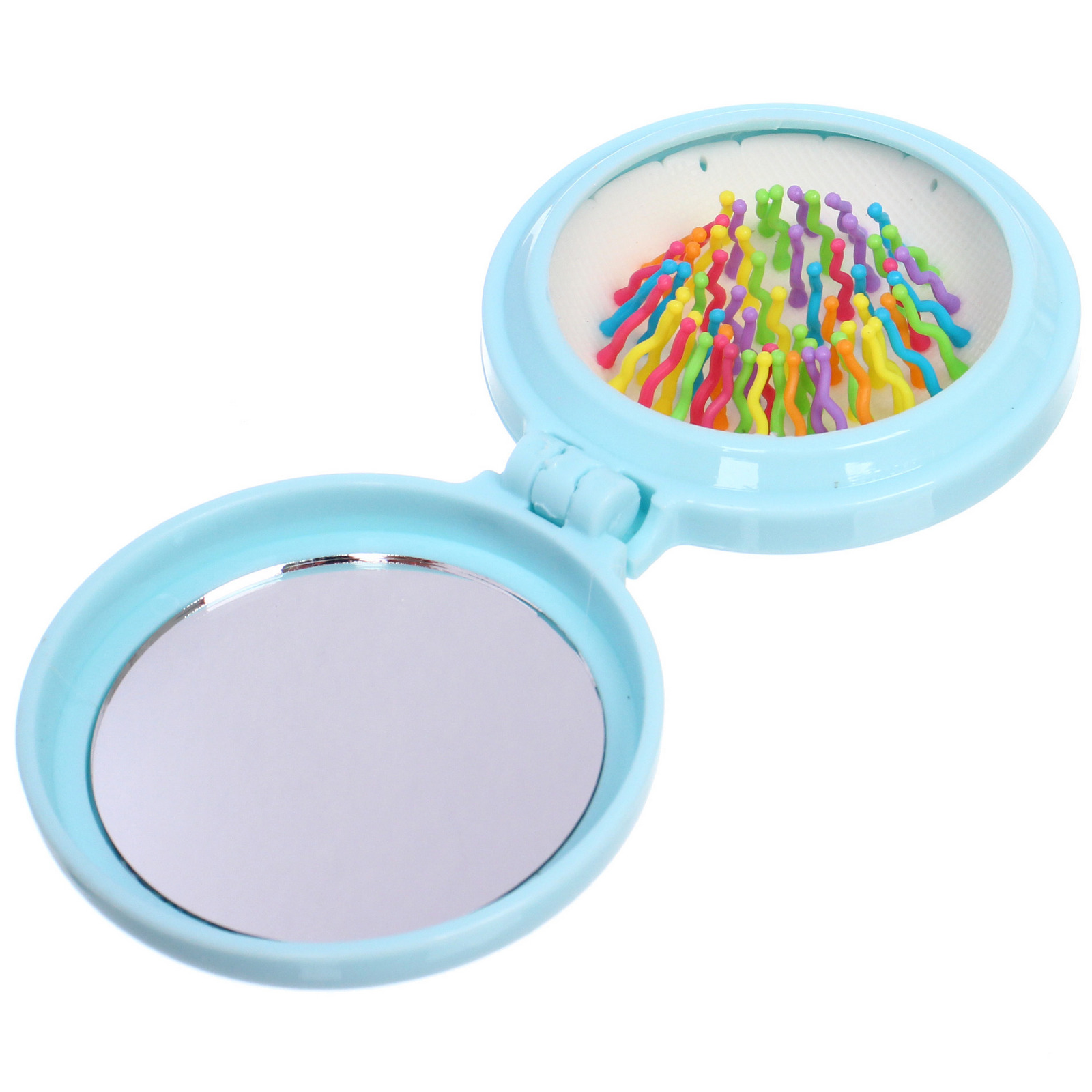 Расческа массажная детская складная "КАРАМЕЛЬ", сердце, цвет голубой, d-6см (пакет с подвесом)