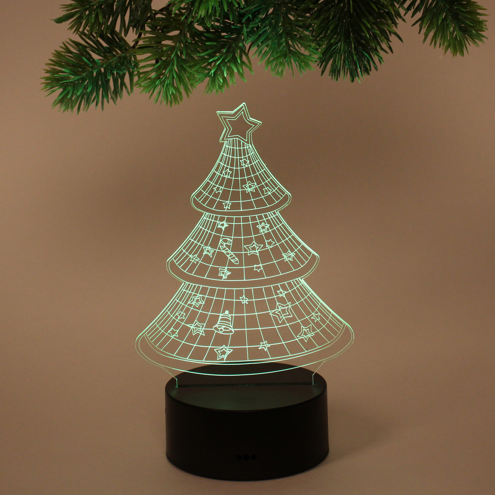 Светильник ночник "3D-Ёлочка" на пластиковой подставке, с включателем USB
