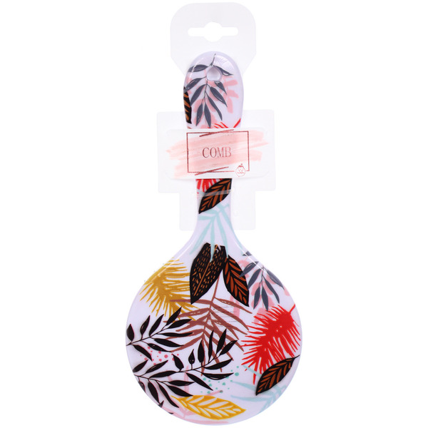 Расческа массажная круглая "ТРОПИКИ", микс 4 дизайна, 22*10см (PVC подвес)