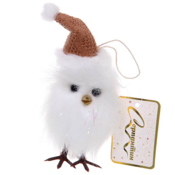 Подвеска "Совушка в зимнем колпачке" 12 см (в ассортименте), Шампань