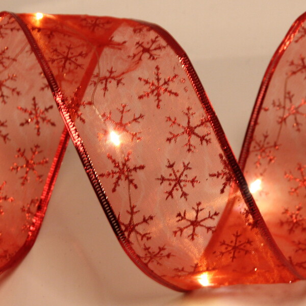 Гирлянда для дома ЛЕНТА ДЕКОРАТИВНАЯ  "Снежинки" 2,0 м, 6 см (на батарейках), Красный (подсветка теплый белый)