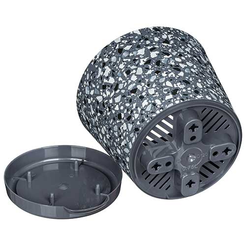 Горшок для цветов Stone Flower, 120 мм, 0.75 л с прикорневым поливом с декором, серый