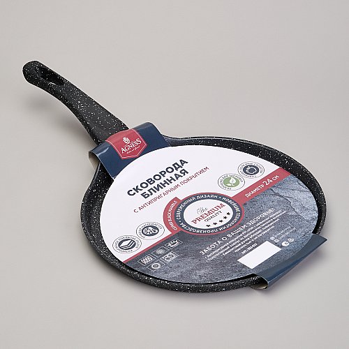 СКОВОРОДА БЛИННАЯ AGNESS С АНТИПРИГАРНЫМ ПОКРЫТИЕМ, BLACK MARBLE,  24Х2СМ, ИНДУКЦИОННОЕ ДНО