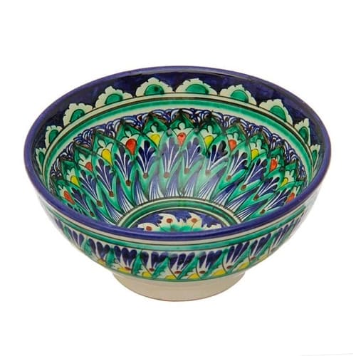 Тарелка КОСА 18см большая H-9 см. Синяя, ручная роспись, мехроб Риштанская керамика Узбекистан, 1/50