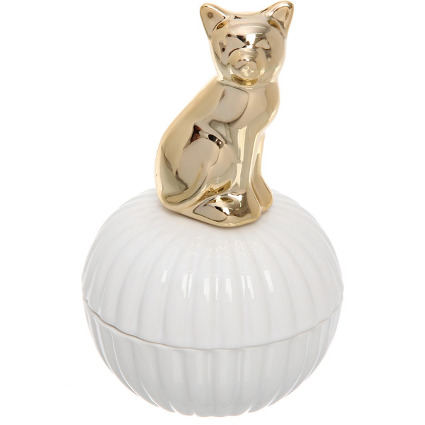 Шкатулка керамическая "GOLD Podarok", кошка, цвет белый, 8*13*3см (в инд. коробке)