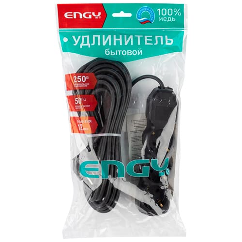 Удлинитель ENGY "Гранд" 10 м/3 розетки с заземлением (ПВС 3х0,75), черный