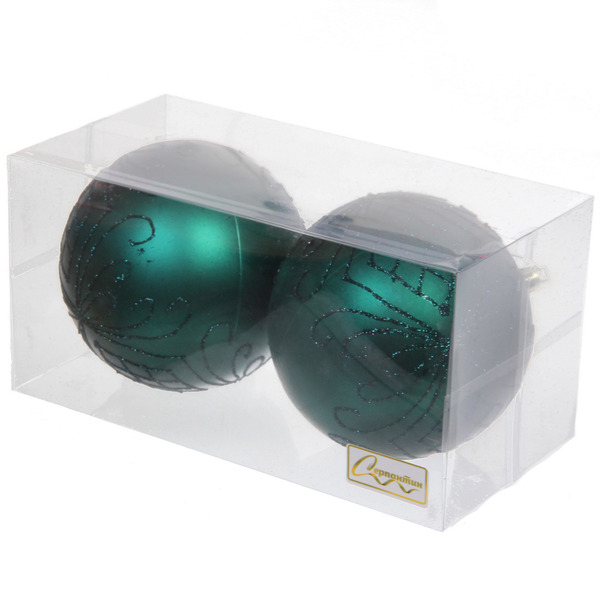 Новогодние шары 10 см (набор 2 шт) "Загадочная мечта", изумруд