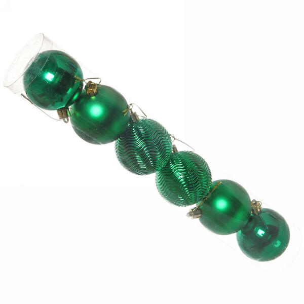 Новогодние шары 6 см (набор 6 шт) "Микс фактур", зеленый