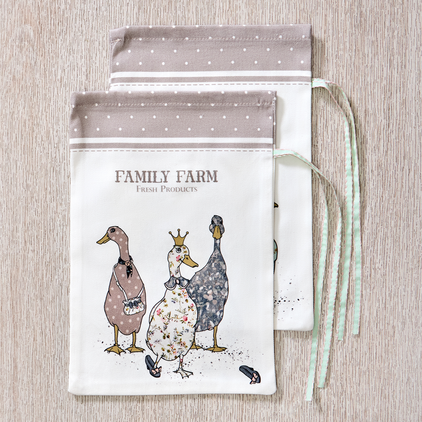 НАБОР  МЕШОЧКОВ ИЗ 2-Х ШТ "FAMILY FARM" 20Х29СМ,100%ХЛОПОК,КАПУЧИНО,ТВИЛ,ПРОПИТКА