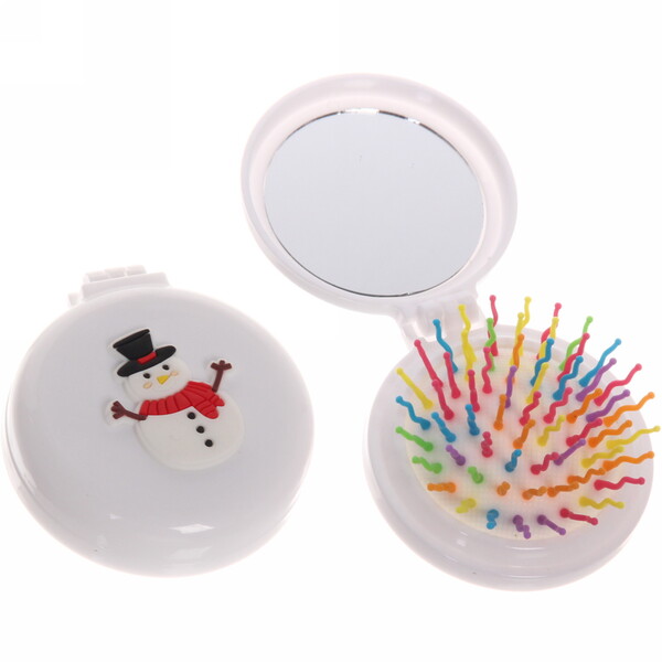 Расчёска массажная складная с зеркалом "Веселый Снеговичок", цвет микс, d-6см