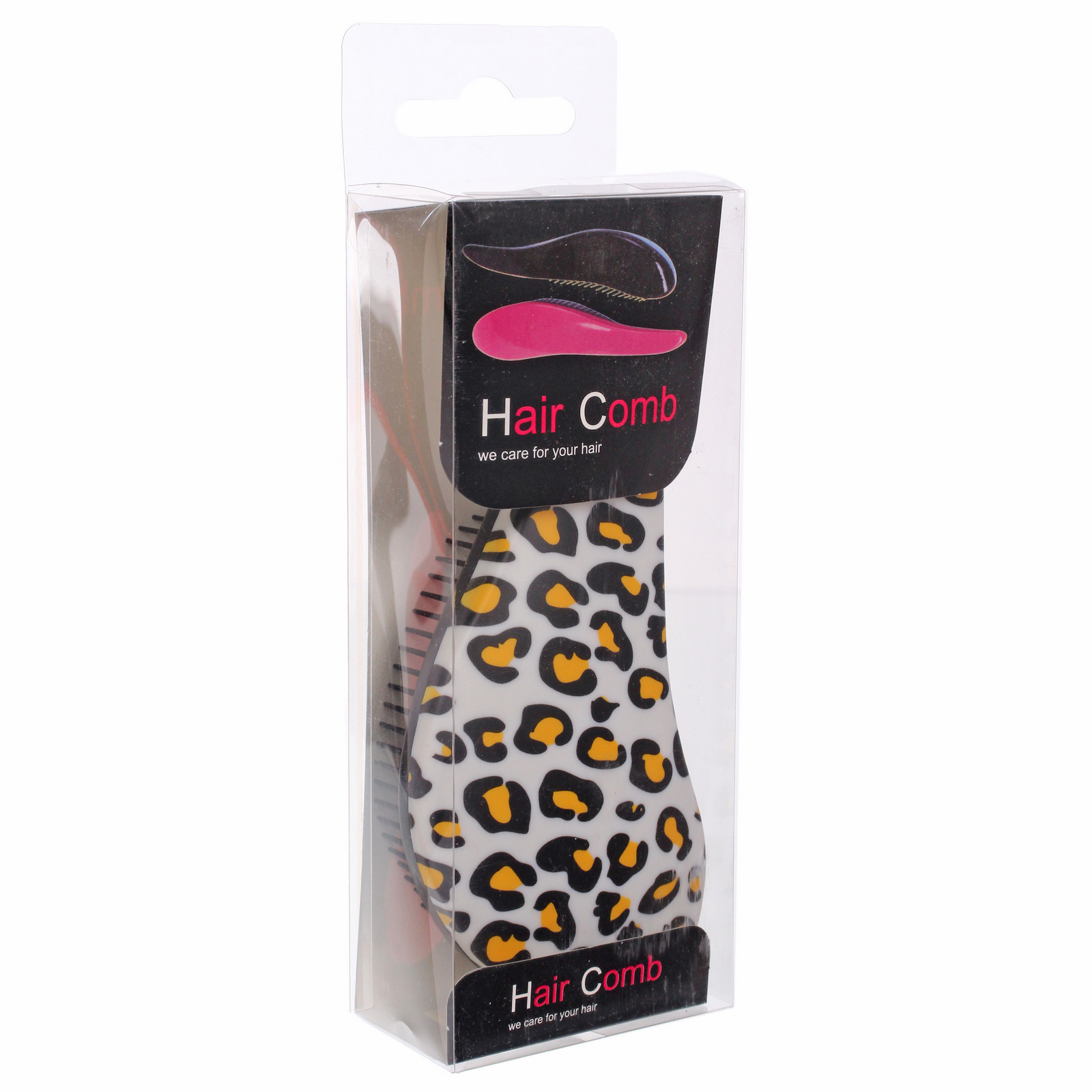 Расческа массажная компактная "Perfection", принт леопард, цвет белый, 18.5*8см (коробка PVC)
