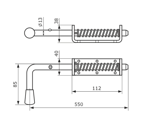 Засов Домарт пружинный (110) 550мм мод.2 цинк d-13мм (10) 