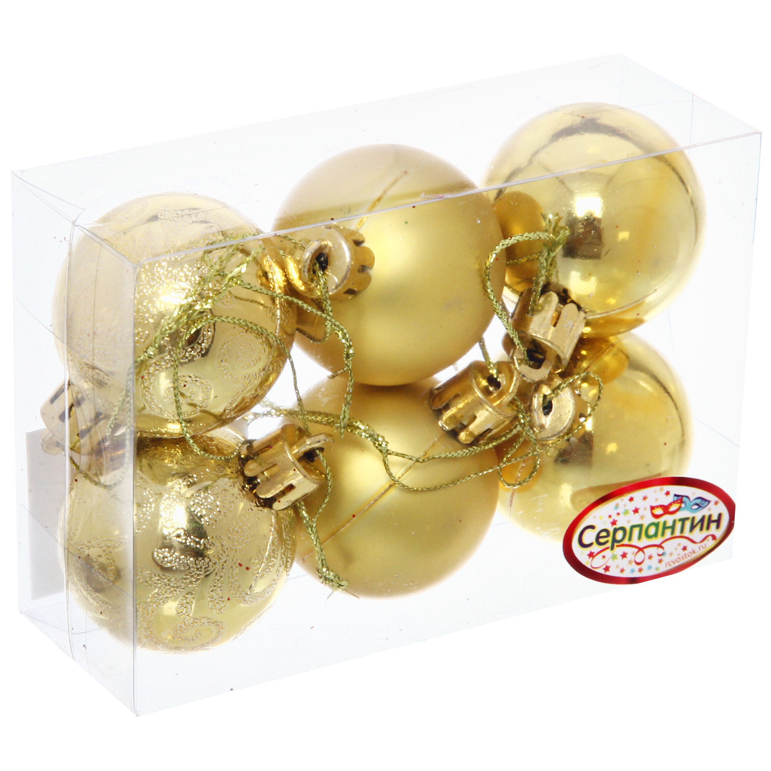 Новогодние шары 4 см (набор 6 шт) "Микс фактур", золотой