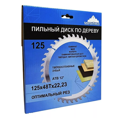 Диск пильный  по дереву, 125х48Тх22,23 vertextools 125-48-22
