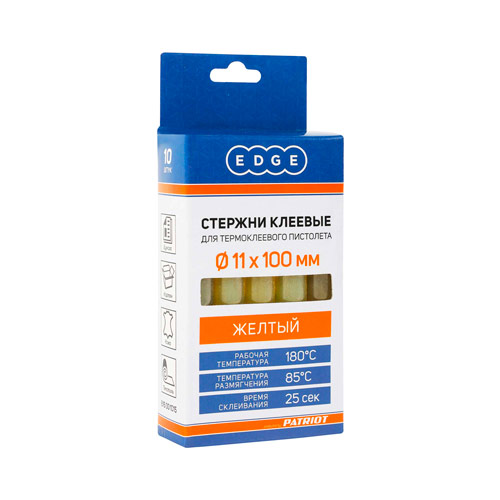 Стержни клеевые EDGE by PATRIOT 11*100 мм, желтые, 10шт