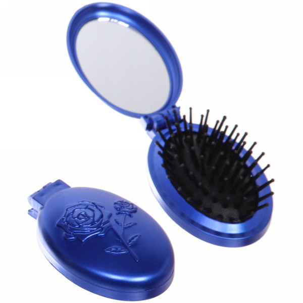 Расческа для волос массажная складная с зеркалом "Beauty Room", овал, узор розочка, микс 4 цвета, 9*5,5см