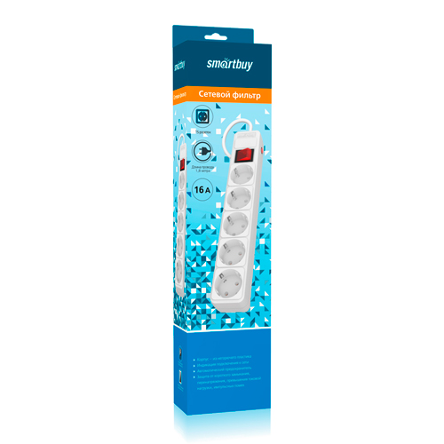 Сетевой фильтр 16А, 3500 Вт, 5 гнезд, без з/ш, с з/к, ПВС, 1,8 м, белый (SBSP-5-18-W)