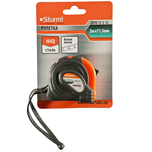 Рулетка 6,1х25 мм мини 2х11.5 мм обрезиненный корпус STURM 2010-12-2-12