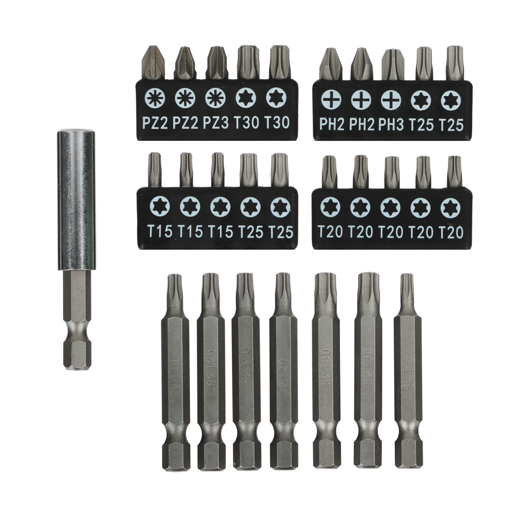ЕРМАК Набор бит на блистере 28 предметов, 20 бит 25мм, 7 бит 50мм, магнитный адаптер 60мм