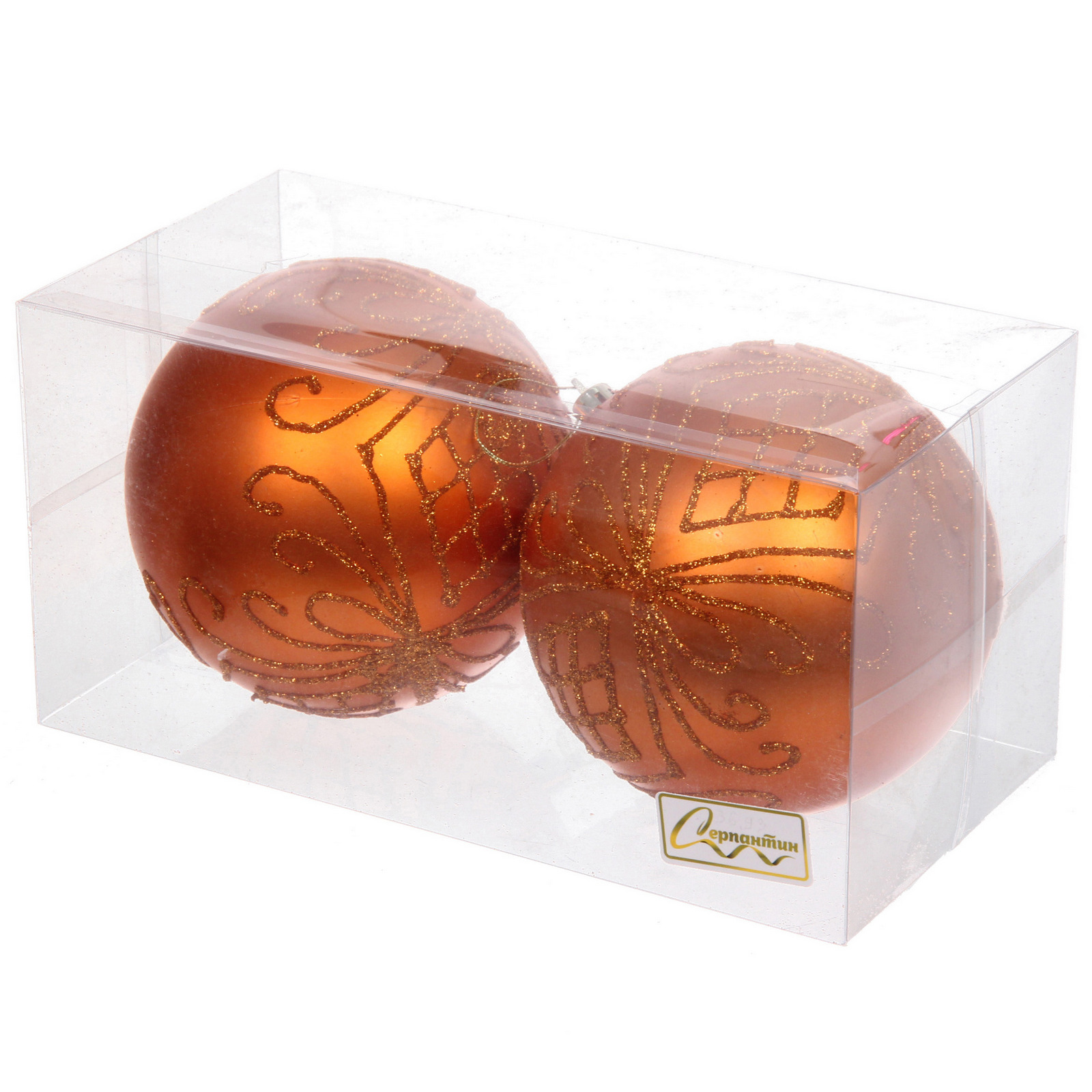 Новогодние шары 10 см (набор 2 шт) "Загадочная мечта", янтарь