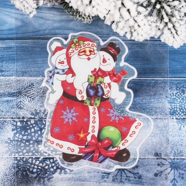 Наклейка на стекло "Дед Мороз и Снеговики" 15*20 см