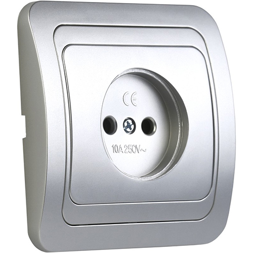 Розетка 1-местная без заземления 10А серебро "Марс" (SBE-02s-10-S1-N-c)