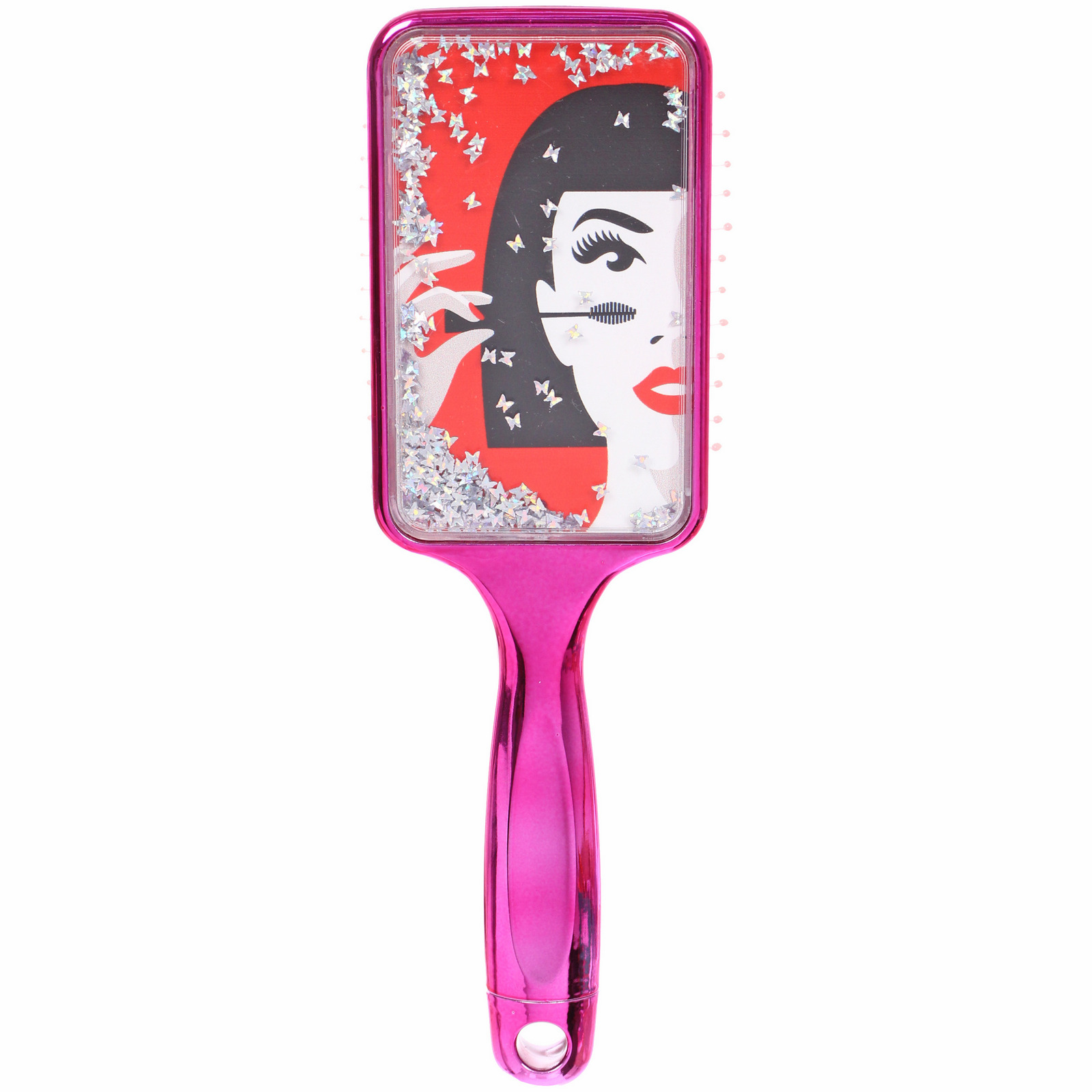 Расческа массажная зеркальная "Animals", принт девушки, микс 4 цвета, 7*23.5см, (блистер Ultramarine)