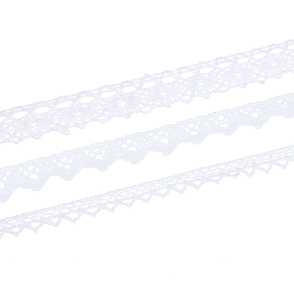 Кружево вязаное, длина 3м, ширина 12мм, 14мм, 18мм, полиэстер, хлопок, 3 дизайна