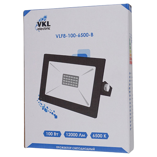 Прожектор светодиодный 100 Вт, SMD VLF8-100-6500-B 12000Лм, 220V, IP65, 223х167х33, черный