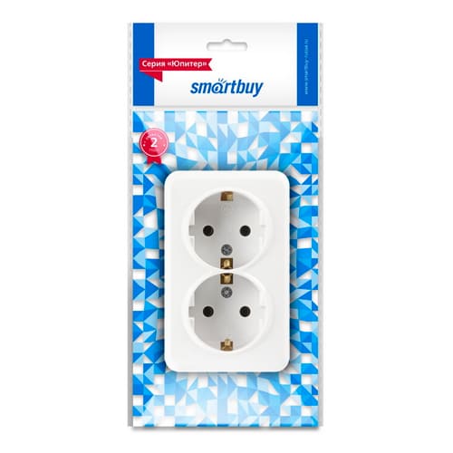 Розетка 2-местная 16А с заземлением белая "Юпитер" Smartbuy (SBE-03w-16-S2-Z) (1/200)
