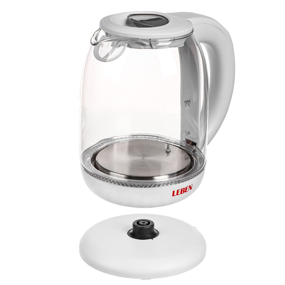 Чайник электрический  LEBEN, 1,7л, 1850Вт, скрытый нагр.элемент, автооткл., стекло, поддержание темпер
