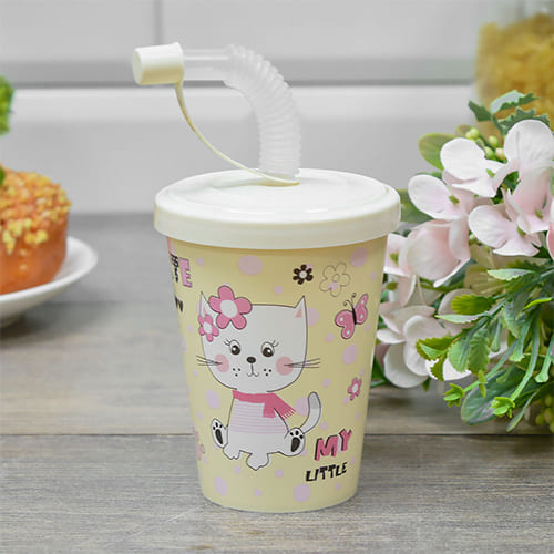 Стакан детский 280 мл Homver 223502525/01, с декором Кошечка светло-бежевый