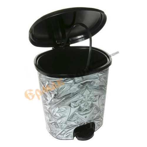Ведро для мусора 12л с педалью "Серебро" черное (1/8)