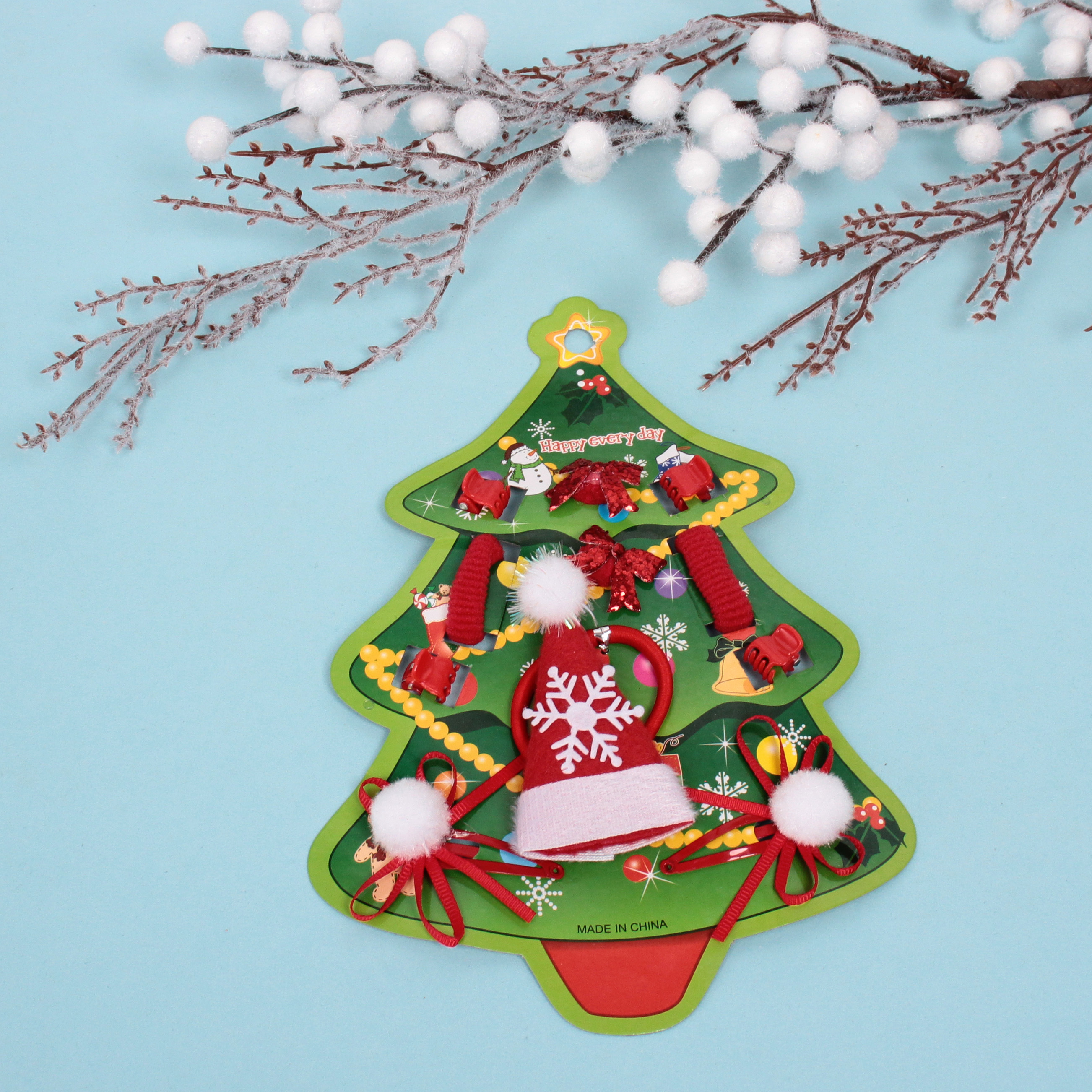 Набор аксессуаров для волос детский "New Lady Krasa - Новогодний сюрприз" (2 зажима,4 крабика, 5 резинок), 15*21см