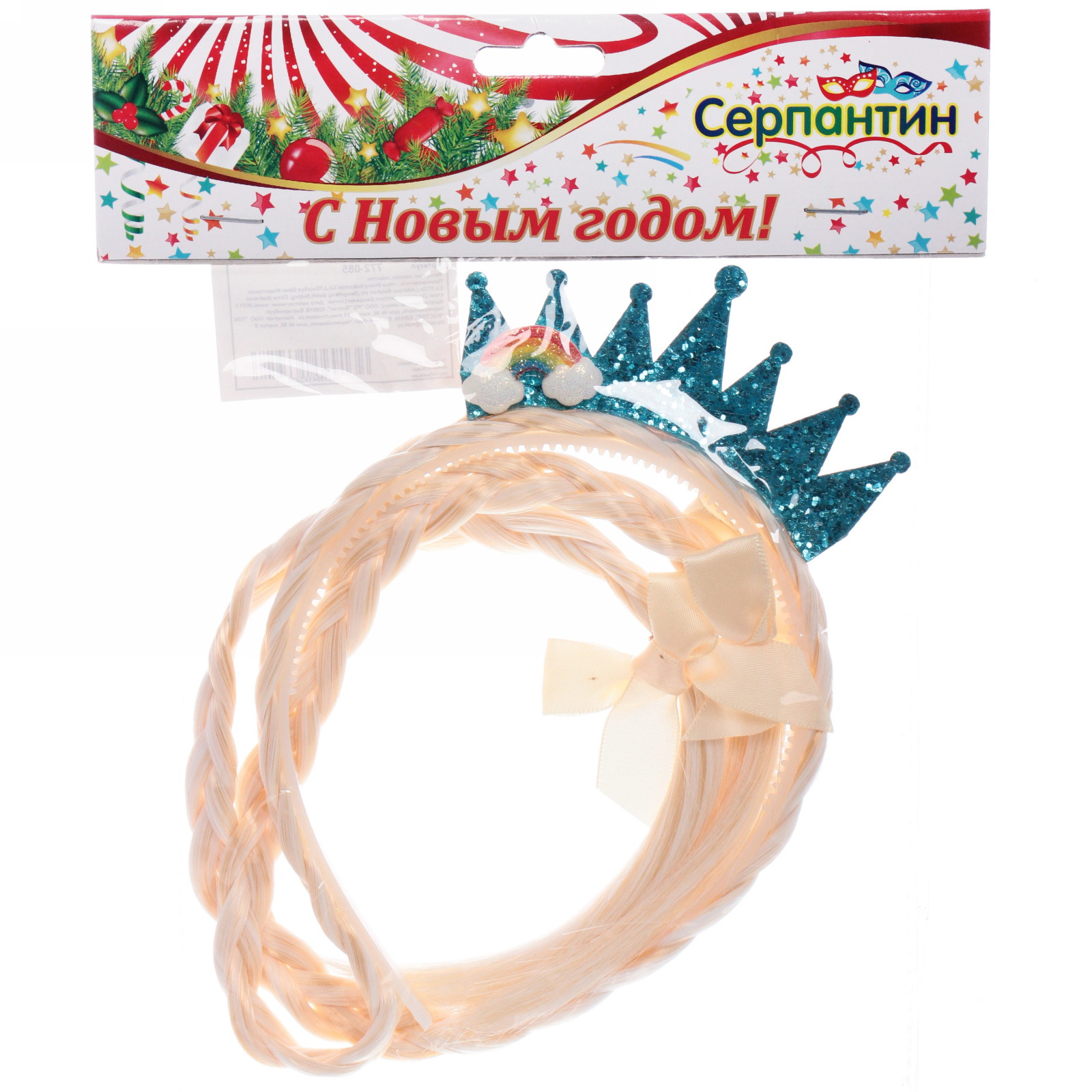 Ободок карнавальный с косами "Королева цветов" 46 см, микс