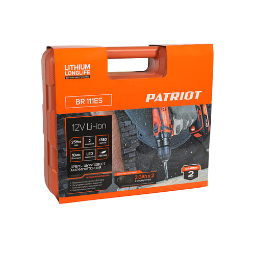 Дрель-шуруповерт аккумуляторная PATRIOT BR 111ES, две АКБ Li-Ion, 12 В