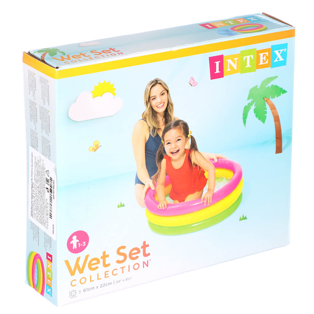 INTEX Бассейн надувной Радуга 34л 61x22см надувное дно, рем комплект от 1 до 3 лет 57107
