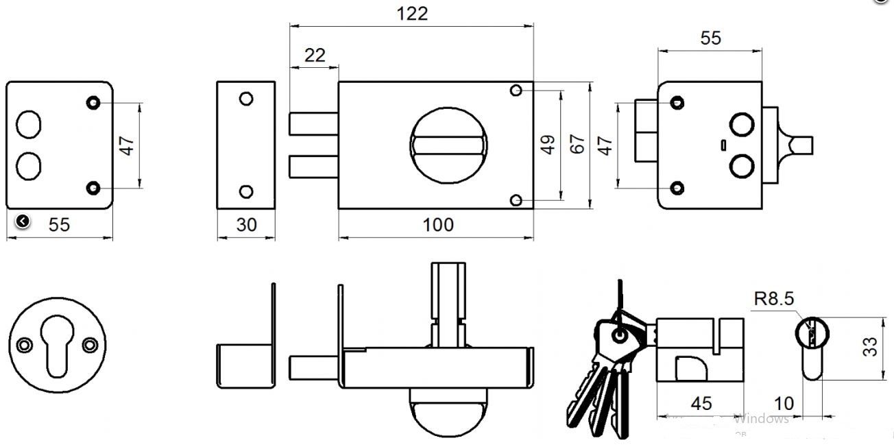 Омега Д-град ЗН 1-2Р медь двухригельный Замок накладной (30)