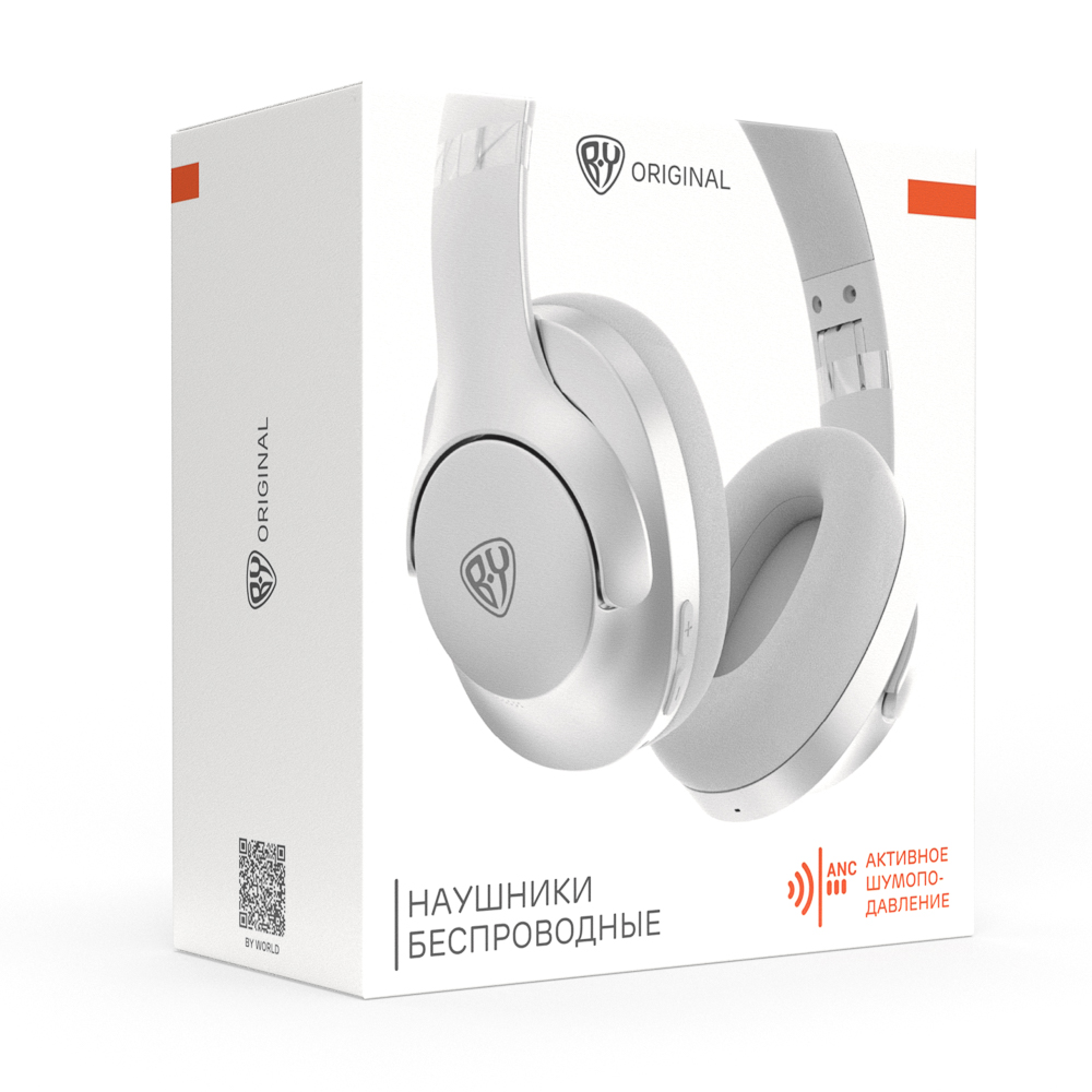 BY Наушники беспроводные полноразмерные AeroSound, шумоподавление ANC, экокожа, 500мАч, серебро