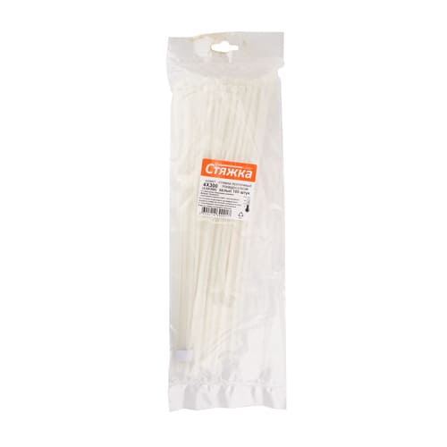 яяяХомут (стяжка) 300х3,6 нейлон белый 100шт/уп Россия (5/100)