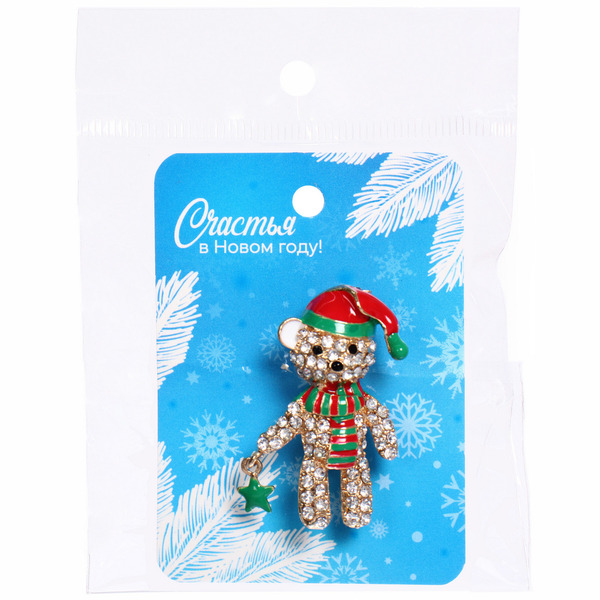 Брошь "Новогодняя Коллекция- Очаровательный Мишутка" 4*2,5 см