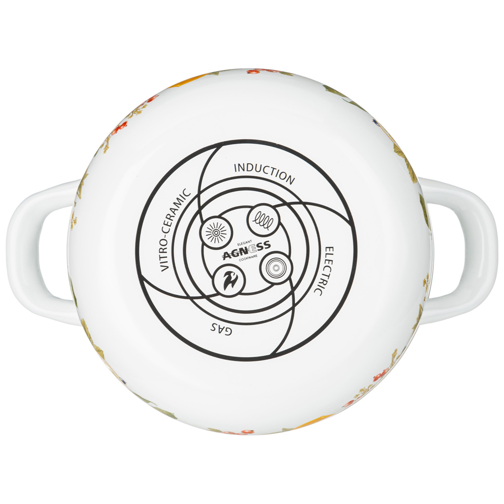 НАБОР КАСТРЮЛЬ AGNESS ЭМАЛИРОВАННЫХ СЕРИЯ, ФРУКТОВАЯ КОРЗИНА,  4ПР. 1, 5Л И 2, 8Л, 16Х10СМ, 20Х12СМ