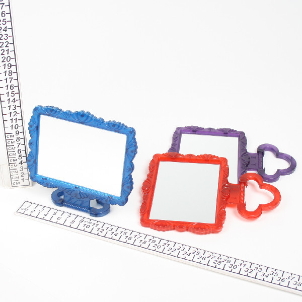 Зеркало настольное в пластиковой оправе "Резная окантовка" прямоугольник, подвесное 15*12,5см (Стикер на минивложение 25шт)