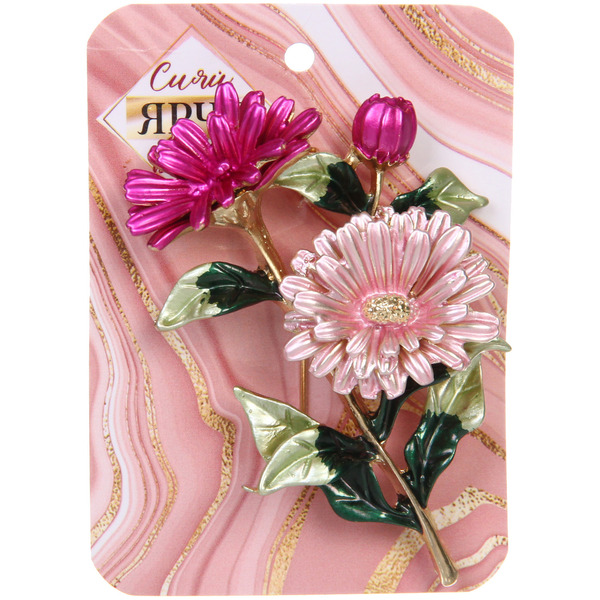 Брошь "KLEVER SHOP", Хризантеммы, цвет как на фото, 6.2*3.5 (символ Любви и Верности)