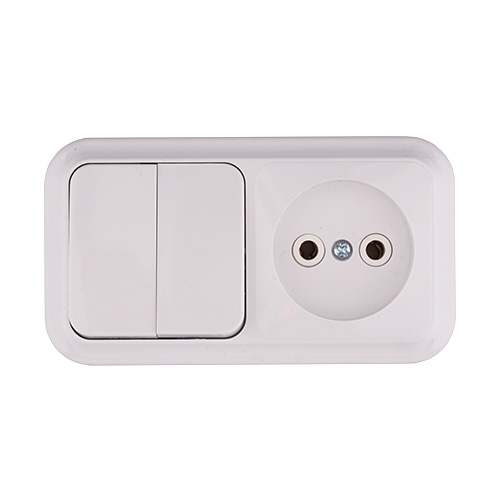 Розетка блок 2кл.выкл+розетка б/з BYLECTRICA (Пралеска) 2В-РЦ-523 ОП БЕЛЫЙ (1/54)